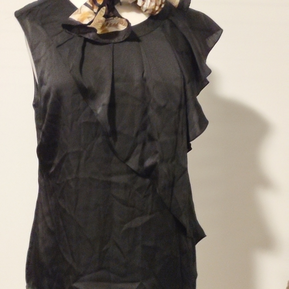 Michael Kors black top with short sleeves and pleated detail